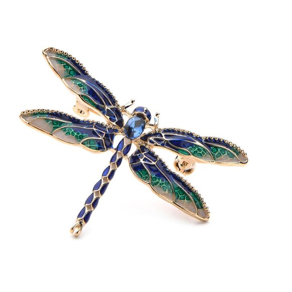 18K Gold Rhinestone Dragonfly Brooch - Picture 9 of 15